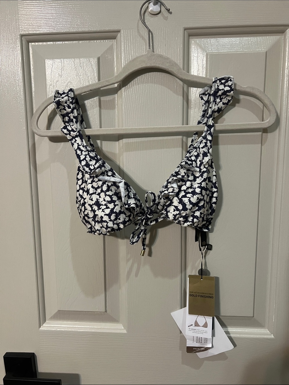 Women's Navy & White Floral Tie-Front Bikini Top
